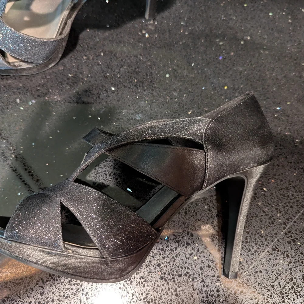 NEW Black Satin Beaded‎ Heels